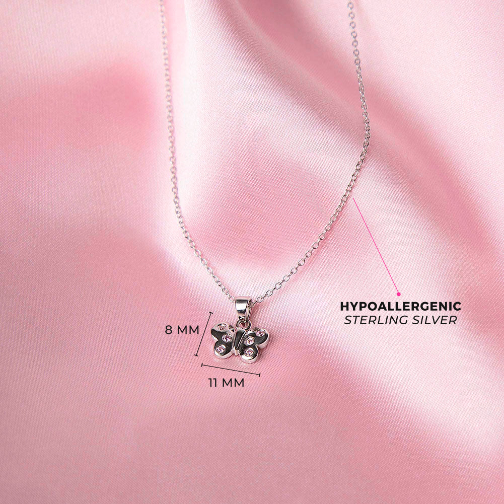 Fluttering Butterfly Kids / Children's / Girls Pendant/Necklace - Sterling Silver