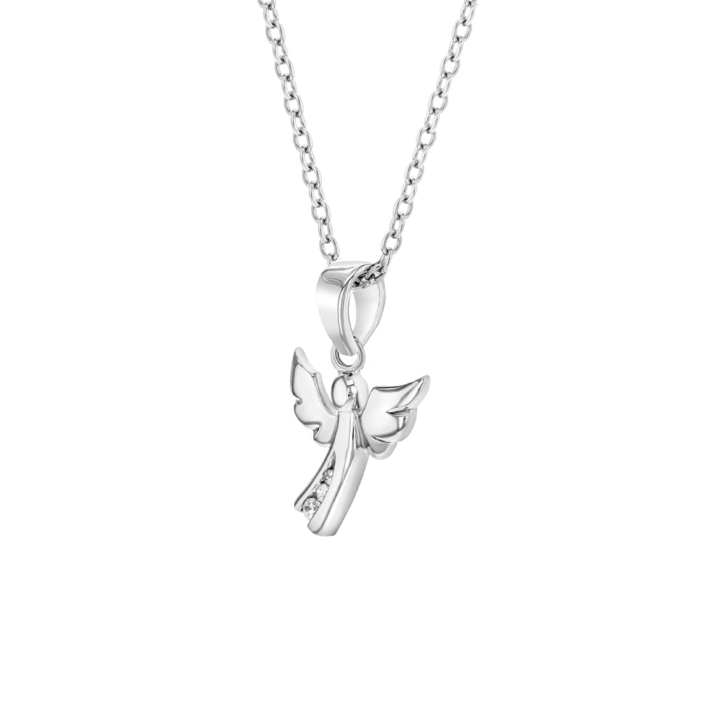 Small CZ Guardian Angel Kids / Children's / Girls Pendant/Necklace - Sterling Silver