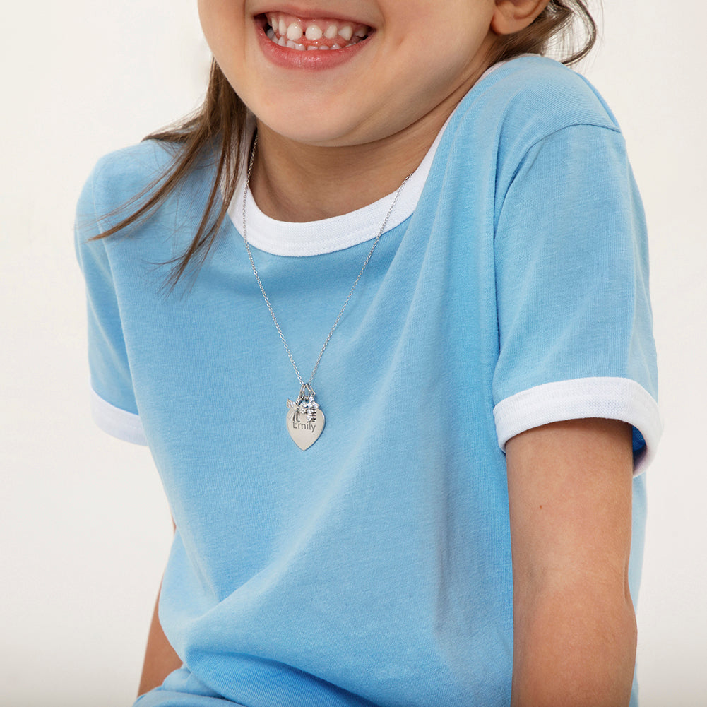 Guardian Angel & CZ Cross Heart Toddler / Kids / Girls Pendant/Necklace Engravable Personalized - Sterling Silver