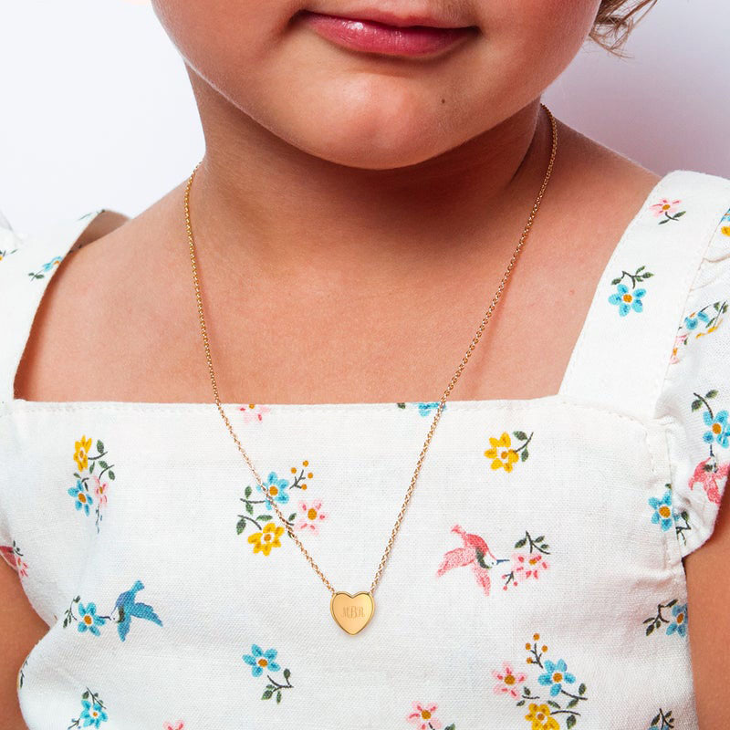 Tiny Monogram Heart Toddler / Kids / Girls Pendant/Necklace Engravable - 14k Gold Over Sterling Silver