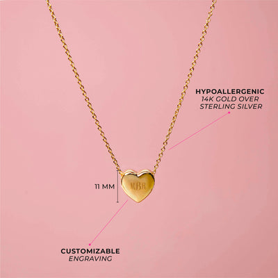 Tiny Monogram Heart Toddler / Kids / Girls Pendant/Necklace Engravable - 14k Gold Over Sterling Silver