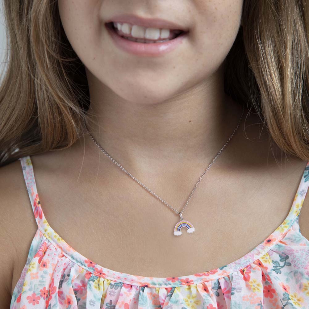 Colorful Rainbow Toddler/Kids/Girls Necklace Enamel - Sterling Silver