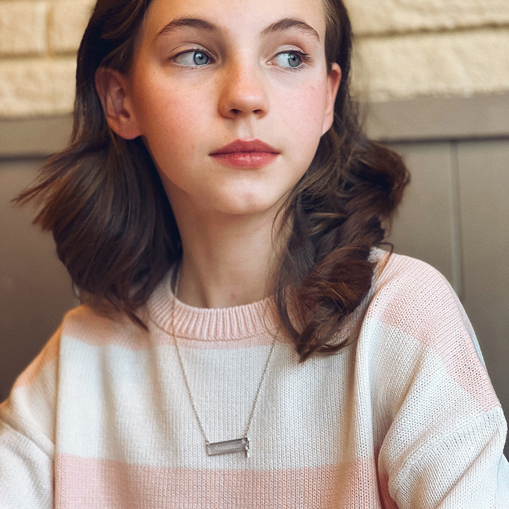 Rectangular Nameplate Kids / Teen Pendant/Necklace - Sterling Silver