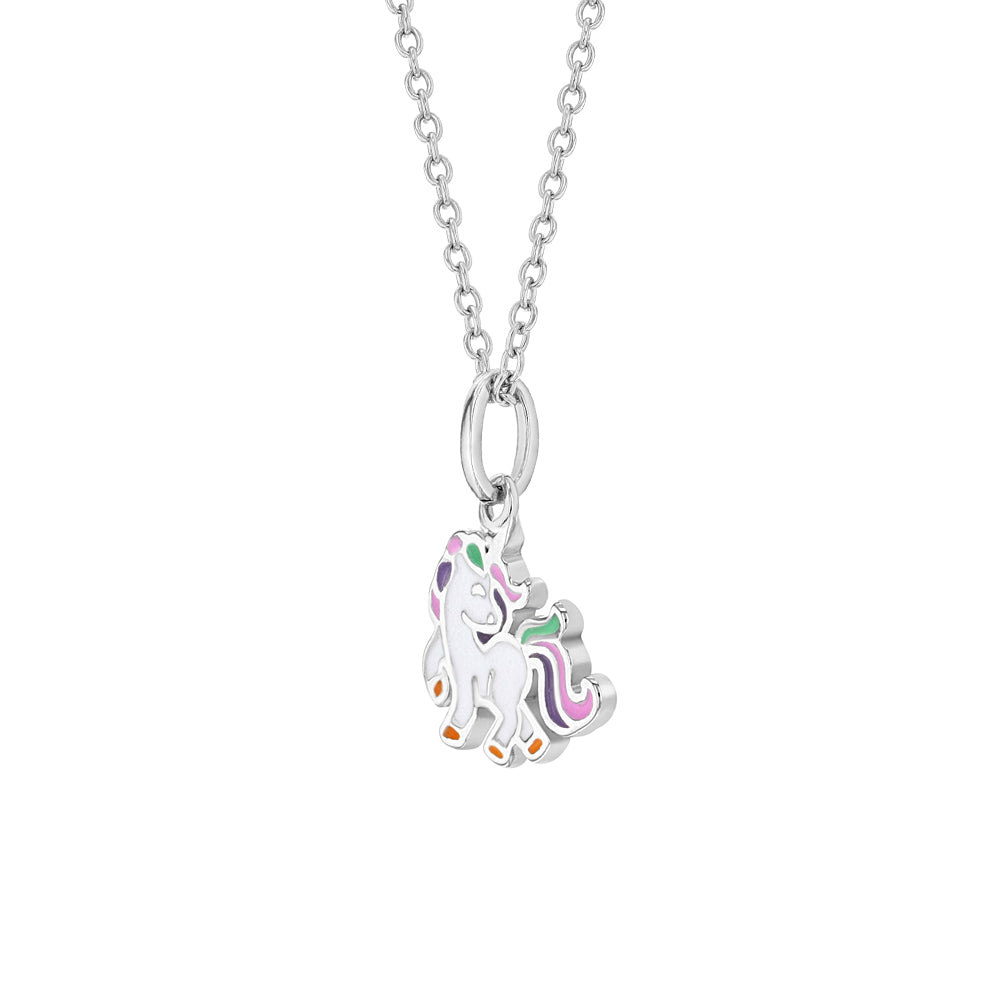 Rainbow Mane Unicorn Toddler/Kids/Girls Necklace Enamel - Sterling Silver