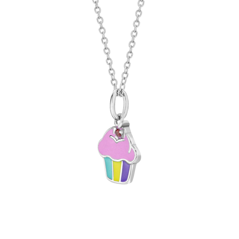 Cherry on Top Cupcake Toddler/Kids/Girls Necklace Enamel - Sterling Silver