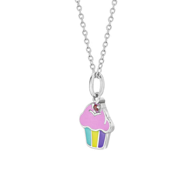 Cherry on Top Cupcake Toddler/Kids/Girls Necklace Enamel - Sterling Silver