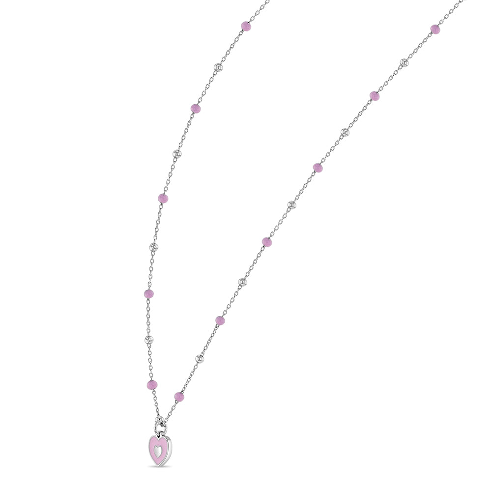 Pink Heart Satellite 14" Kids / Children's / Girls Pendant/Necklace Enamel - Sterling Silver