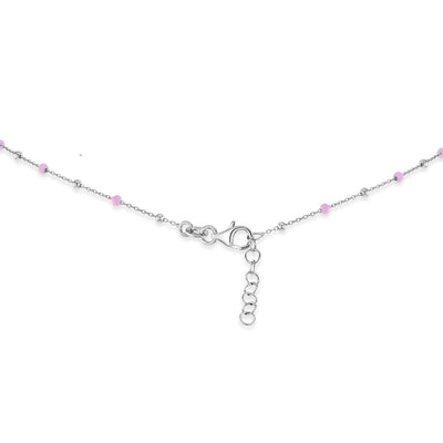 Pink Heart Satellite 14" Kids / Children's / Girls Pendant/Necklace Enamel - Sterling Silver
