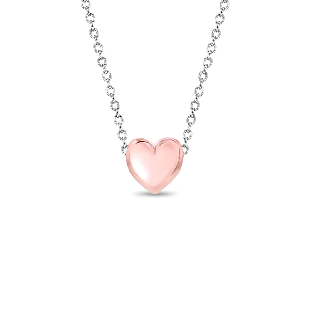 Dainty Puffed Heart 16" Kids / Teen Necklace Rose Gold Plated - Sterling Silver