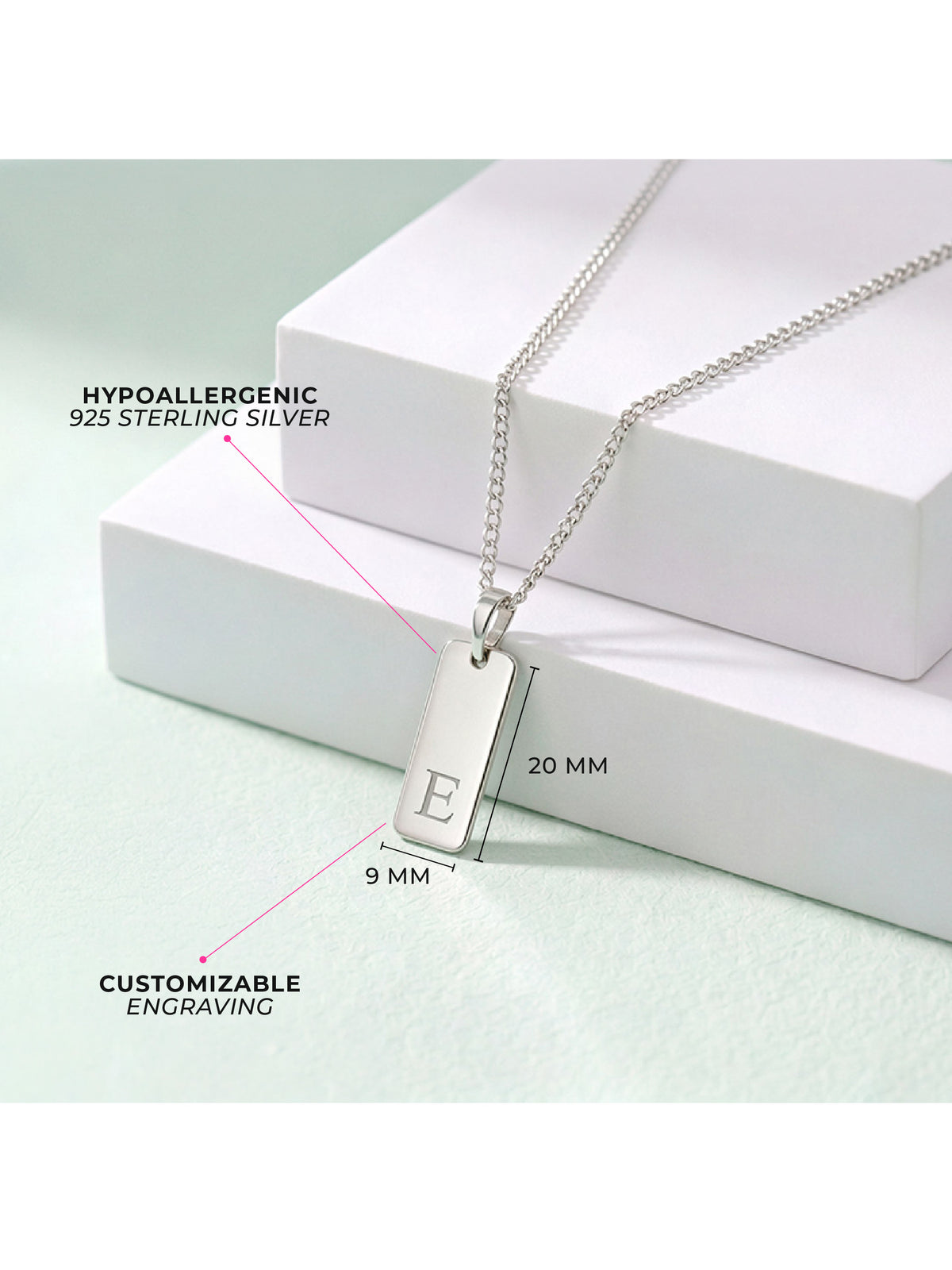Square Tag Kids / Children's / Boy's Pendant/Necklace Engravable - Sterling Silver
