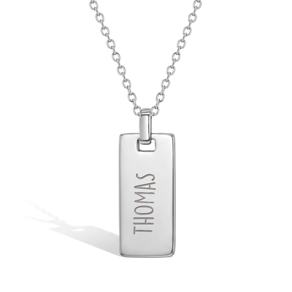 Square Tag Kids / Children's / Boy's Pendant/Necklace Engravable - Sterling Silver