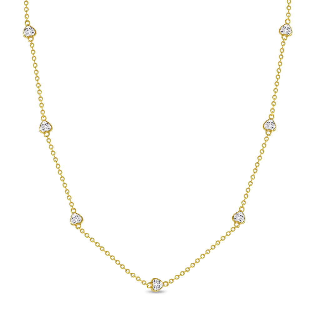 Cubic Zirconia Heart Station Kids / Teen Necklace - Gold Plated Sterling Silver