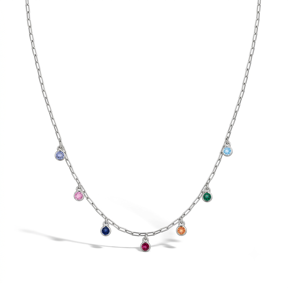 Multicolored CZ Dangle 14-16" Kids / Children's / Girls - Sterling Silver