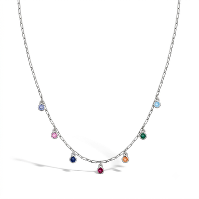 Multicolored CZ Dangle 14-16" Kids / Children's / Girls - Sterling Silver