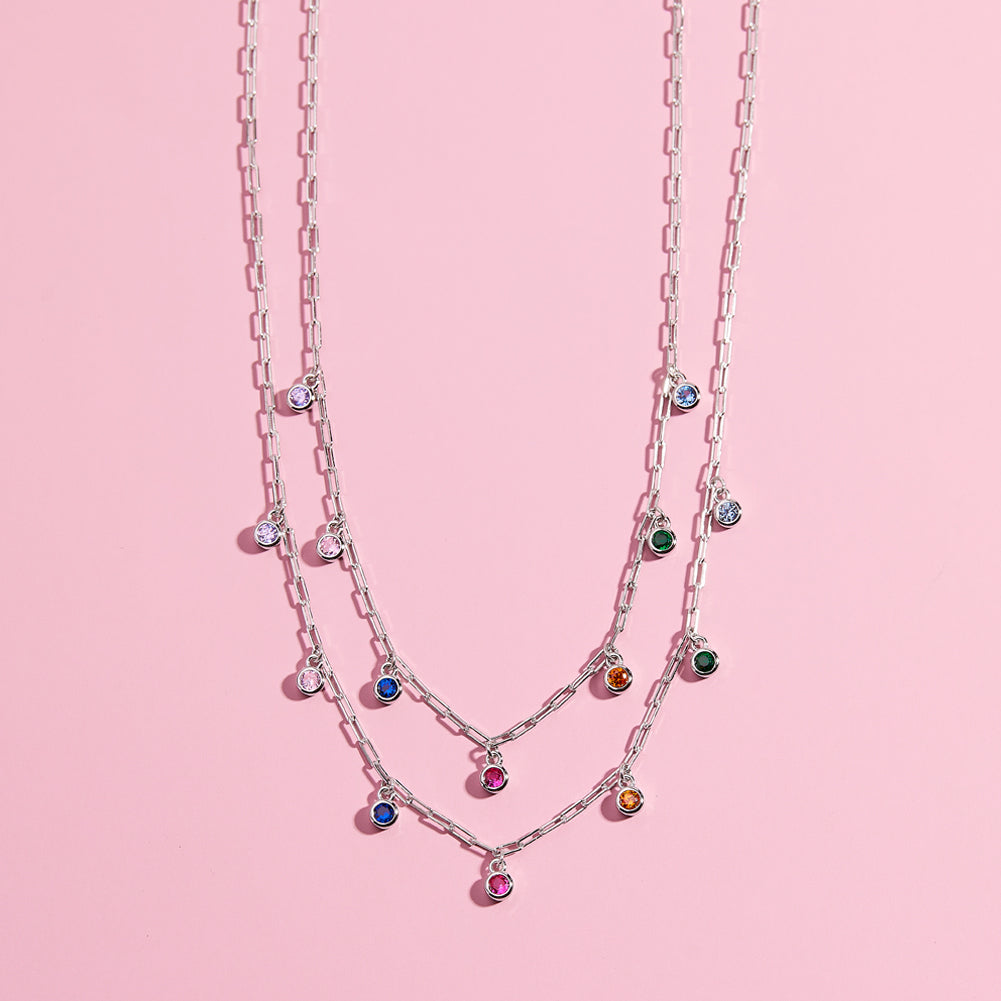 Multicolored CZ Dangle 14-16" Kids / Children's / Girls - Sterling Silver