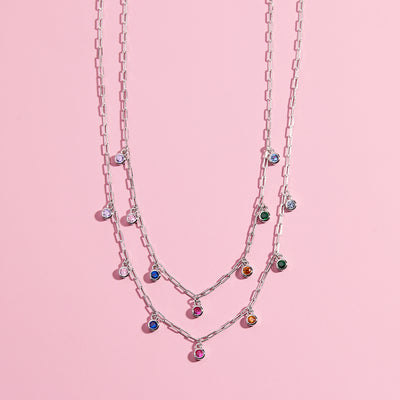 Multicolored CZ Dangle 14-16" Kids / Children's / Girls - Sterling Silver