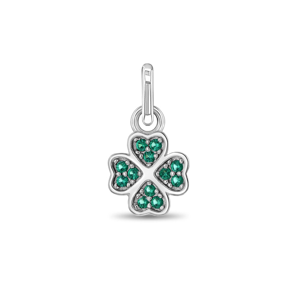 Four Leaf Clover Kids / Girls Charm Green Cubic Zirconia  - Sterling Silver
