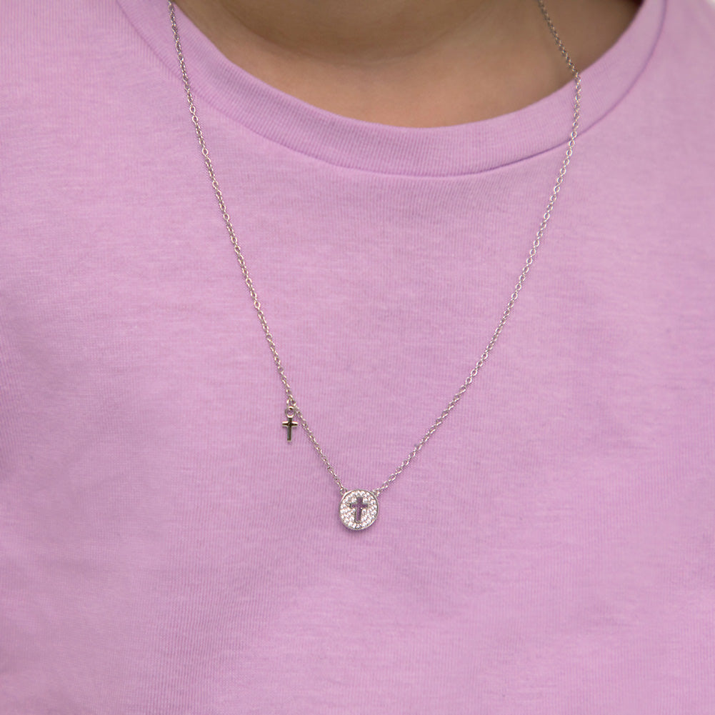 Tiny Cross Lock & Key 9mm Toddler / Kids / Girls Pendant/Necklace Religious - Sterling Silver