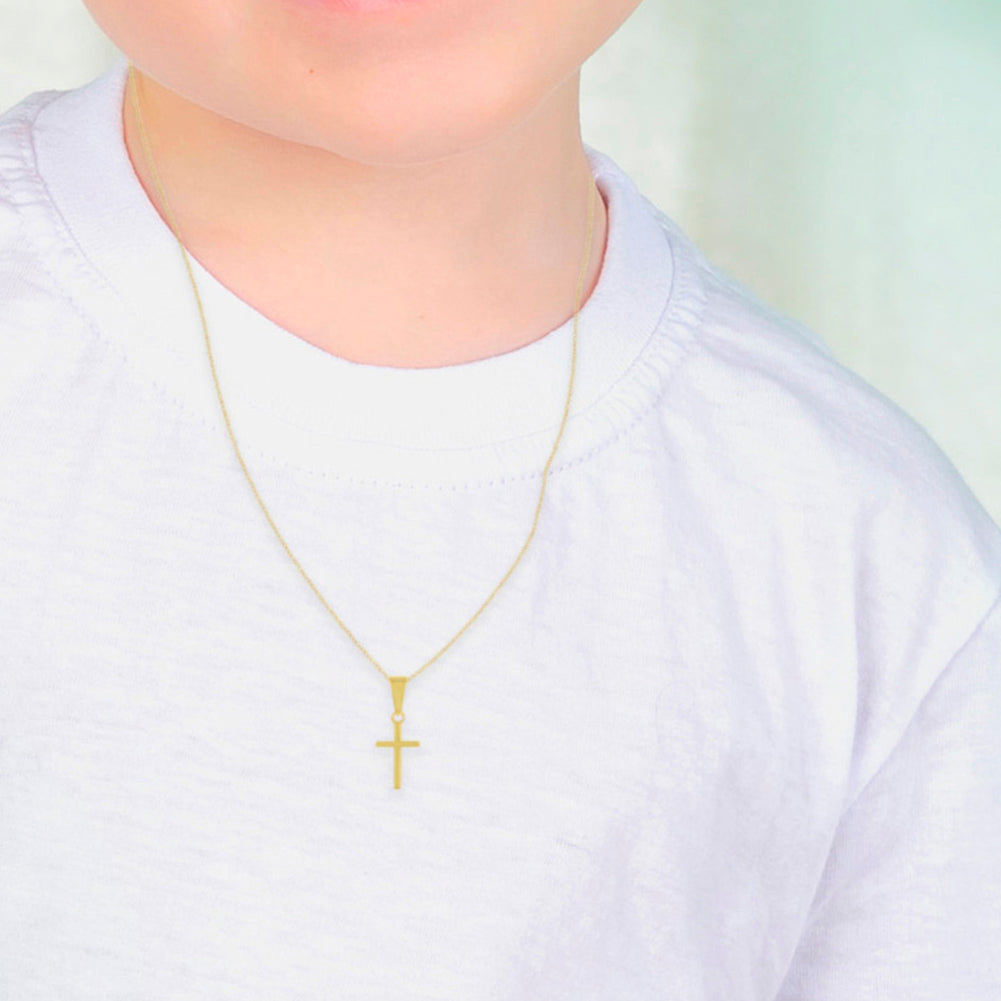Tiny Cross 12mm Toddler / Kids / Girls Pendant/Necklace Religious - 14K Gold Over Sterling Silver