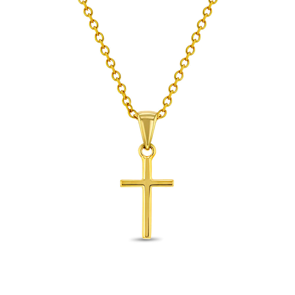 Tiny Cross 12mm Toddler / Kids / Girls Pendant/Necklace Religious - 14K Gold Over Sterling Silver