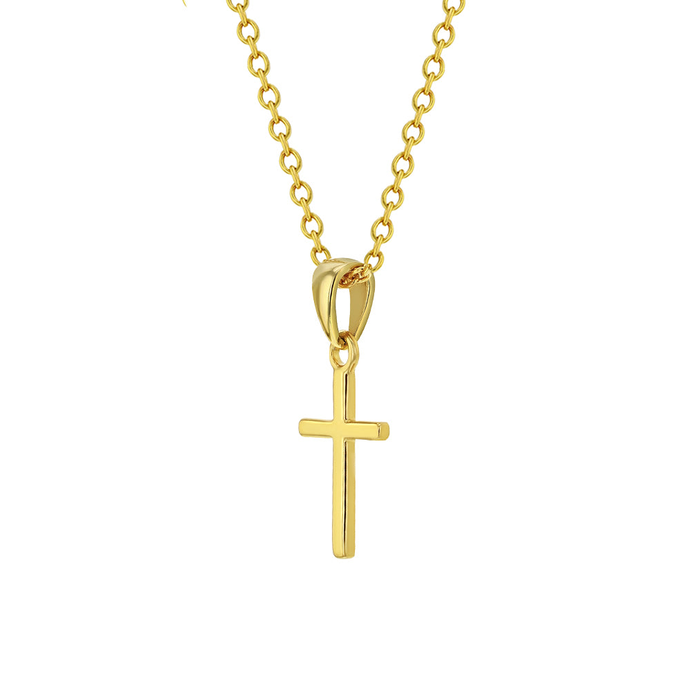 Tiny Cross 12mm Toddler / Kids / Girls Pendant/Necklace Religious - Gold Plated Sterling Silver