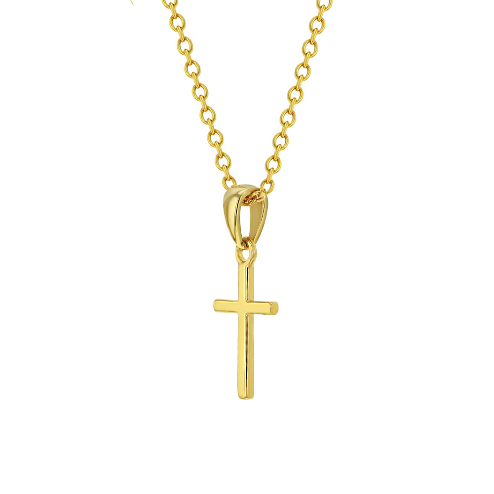 Tiny Cross 12mm Toddler / Kids / Girls Pendant/Necklace Religious - 14K Gold Over Sterling Silver