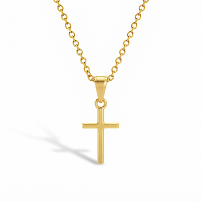 Tiny Cross 12mm Toddler / Kids / Girls Pendant/Necklace Religious - 14K Gold Over Sterling Silver
