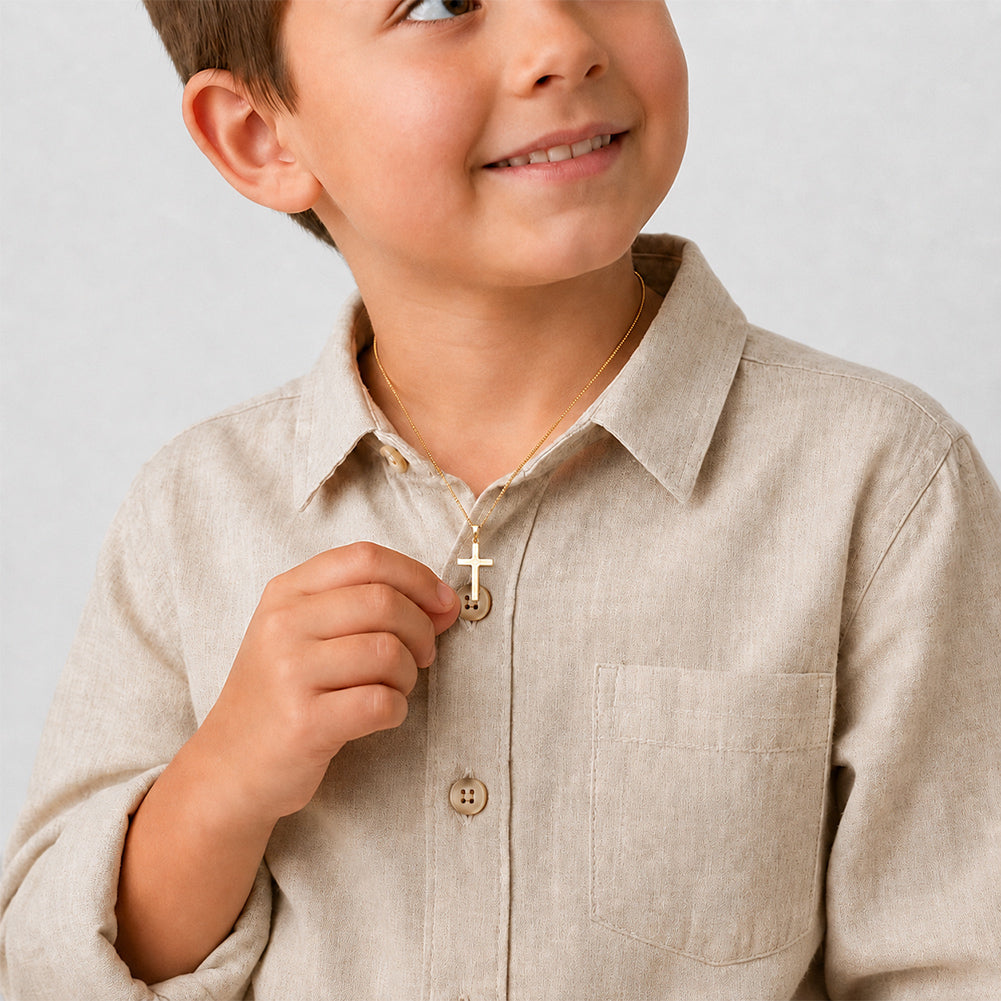 Flat Cross Kids / Boy's / Boys Pendant/Necklace - 14K Gold Over Sterling Silver