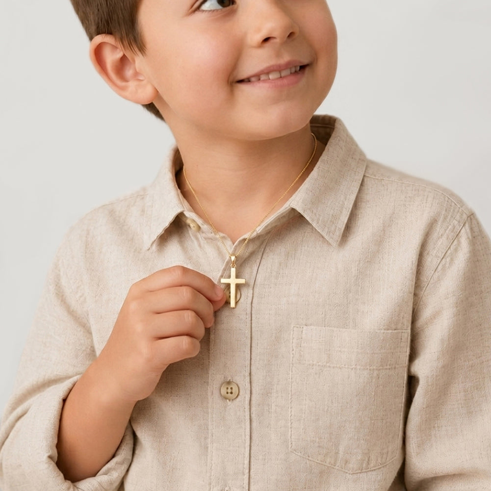 Flat Cross Kids / Boy's / Boys Pendant/Necklace - 14K Gold Over Sterling Silver