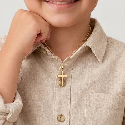 Flat Cross Kids / Boy's / Boys Pendant/Necklace - 14K Gold Over Sterling Silver