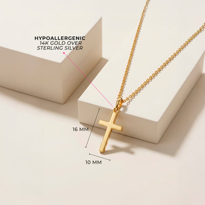 Flat Cross Kids / Boy's / Boys Pendant/Necklace - 14K Gold Over Sterling Silver