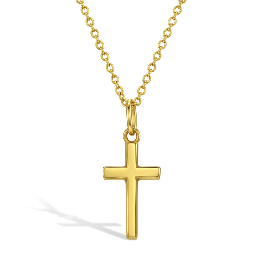 Flat Cross 16mm Toddler / Kids / Girls Pendant/Necklace Religious - 14K Gold Over Sterling Silver