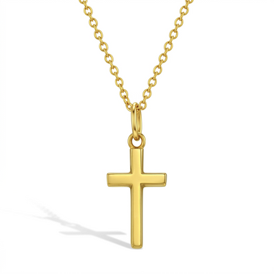 Flat Cross Kids / Boys Pendant/Necklace - 14K Gold Over Sterling Silver