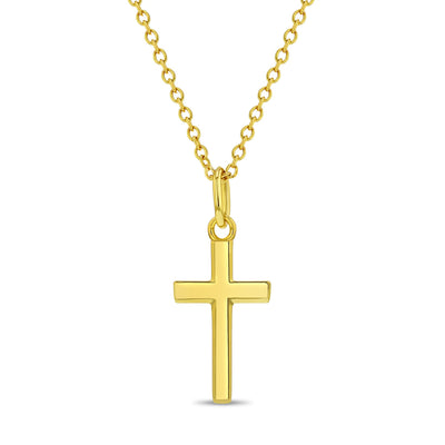Flat Cross 16mm Toddler / Kids / Girls Pendant/Necklace Religious - 14K Gold Over Sterling Silver