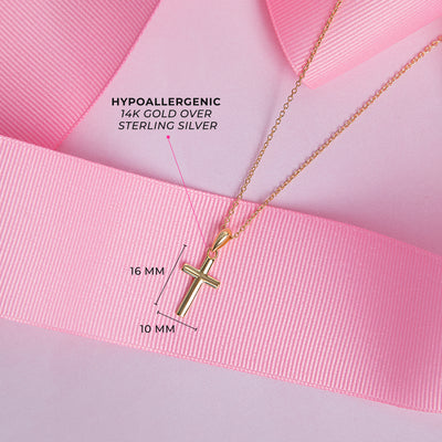 Flat Cross 16mm Toddler / Kids / Girls Pendant/Necklace Religious - 14K Gold Over Sterling Silver