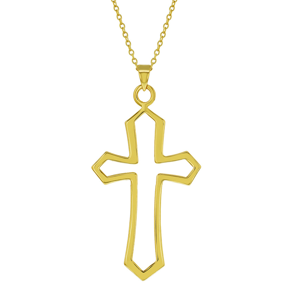 Sterling Silver 925 Christian Religious Cross Open Pendant Necklace Women 17"