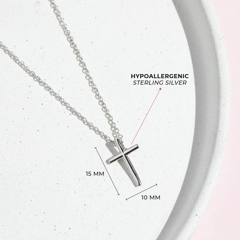 Small Cross 14mm Toddler/Kids/Girls Necklace Religious - Sterling Silv