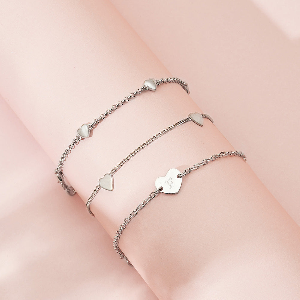 6"-7" Chain of Hearts Women's Bracelet - Sterling Silver
