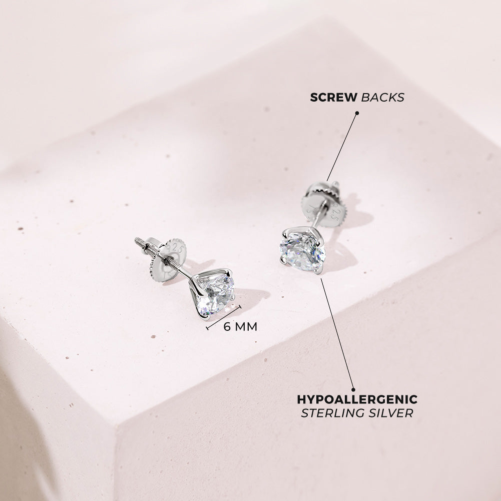Solitaire Clear CZ Women's Earrings - Sterling Silver