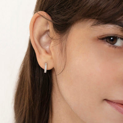 925 Sterling Silver Adorable Clear Cubic Zirconia Small Half Hoop Screw Back Earrings for Teens and Women