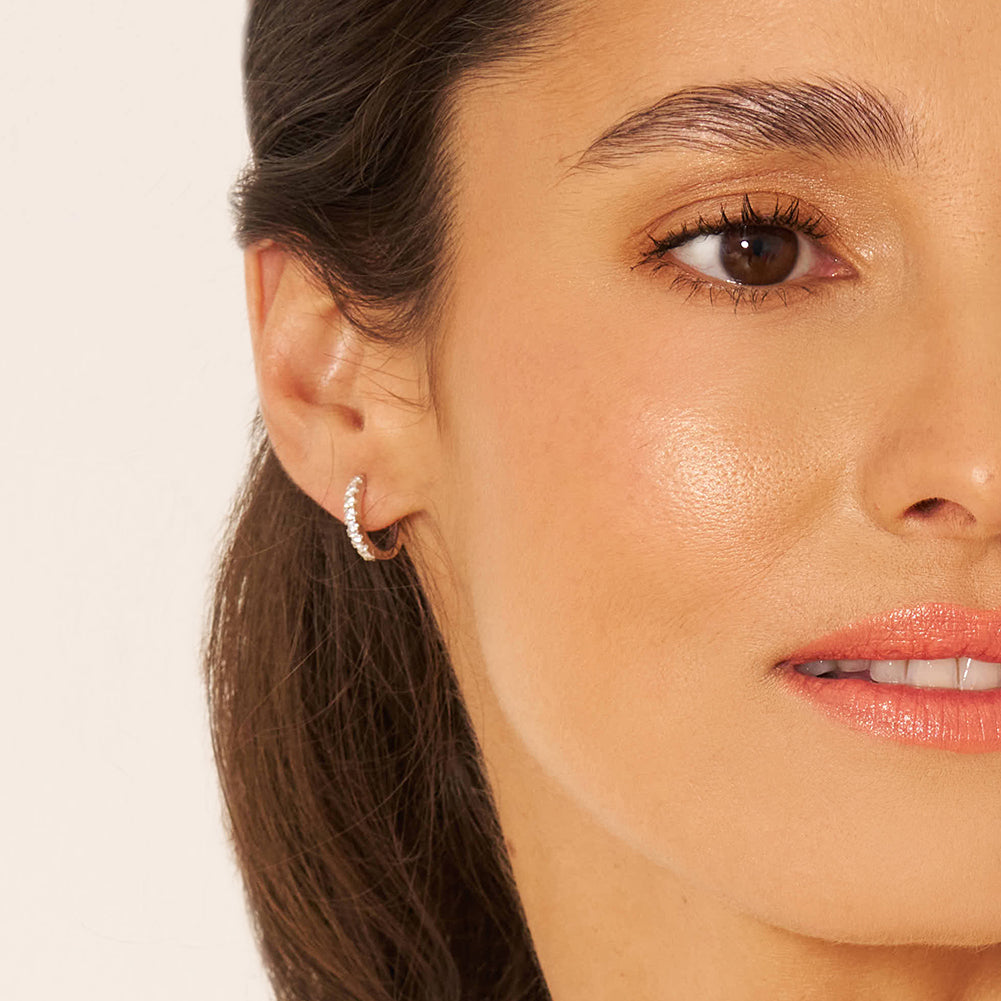 Pave Hoop Women's Earrings - Sterling Silver