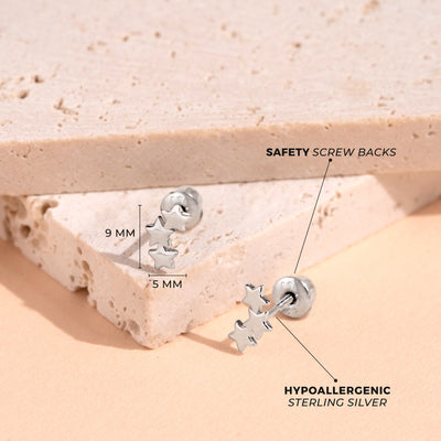 Banded Stars Women's Earrings - Sterling Silver