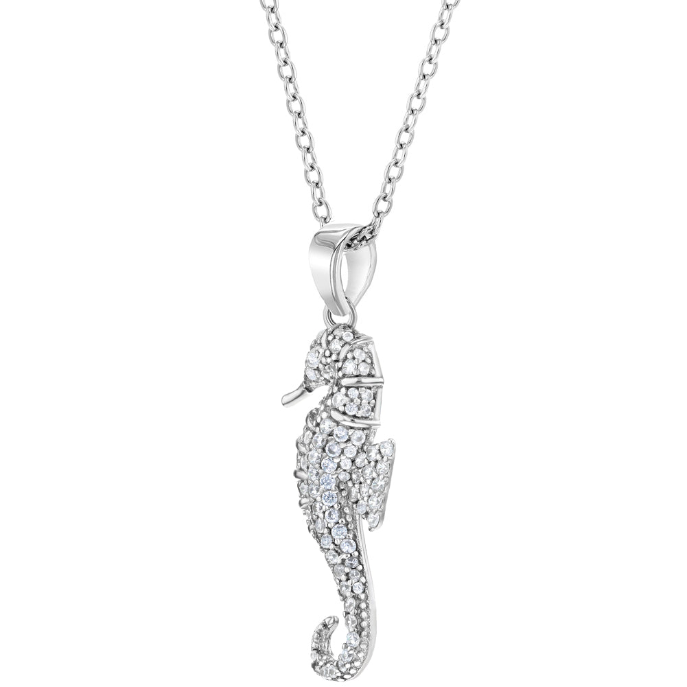 CZ Seahorse Preteen / Teen Pendant/Necklace - Sterling Silver