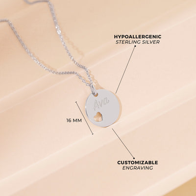 Engraved Medal Heart Cutout Women's Pendant/Necklace - Sterling Silver