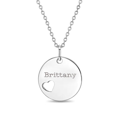 Engraved Medal Heart Cutout Women's Pendant/Necklace - Sterling Silver