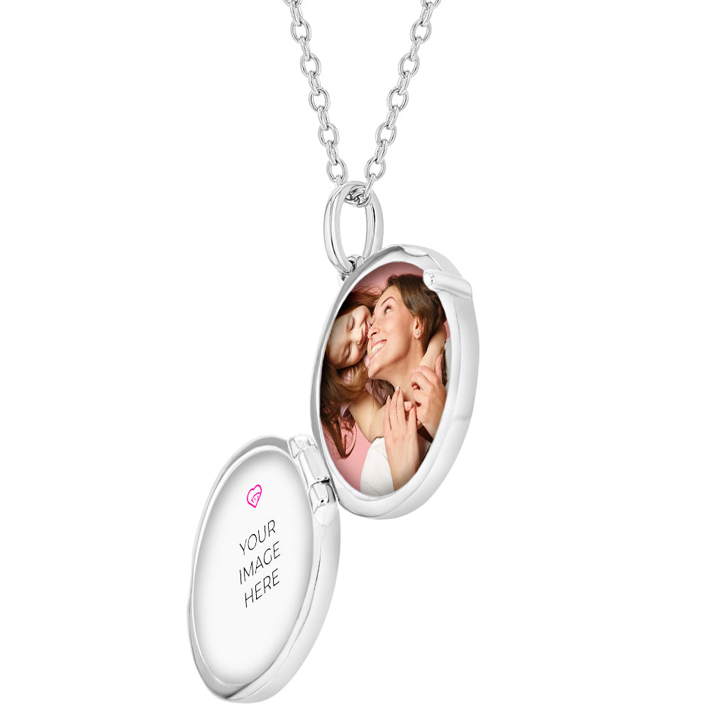 925 Sterling Silver Photo Locket Pendant With 18” Chain – Oval Picture Locket