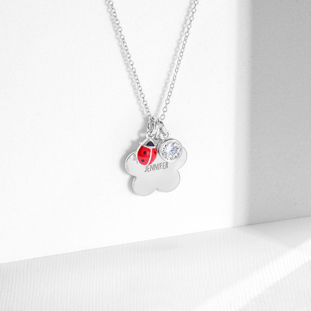 Classic Flower Silhouette 17mm Kids / Children's / Girls Pendant/Necklace Personalized / Engravable - Sterling Silver