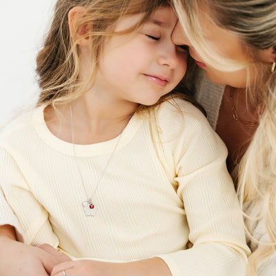 Classic Flower Silhouette 17mm Kids / Children's / Girls Pendant/Necklace Personalized / Engravable - Sterling Silver