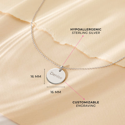 Classic Circle 16mm Kids / Children's / Girls Pendant/Necklace Personalized / Engravable - Sterling Silver