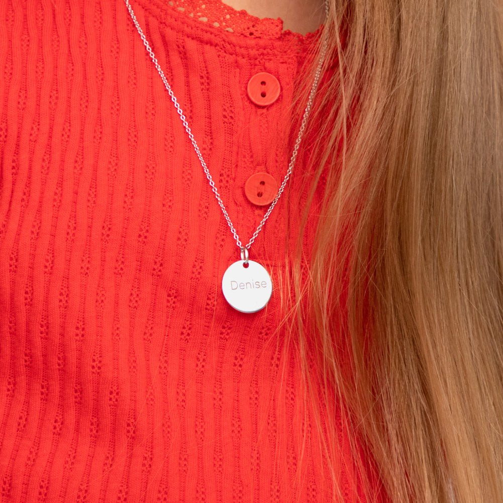 Classic Circle 16mm Kids / Children's / Girls Pendant/Necklace Personalized / Engravable - Sterling Silver